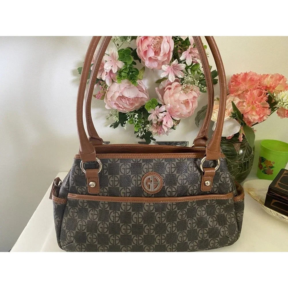 Giani Bernini Women’s Handbag Signature Satchel Jacquard Fabric Trim Vintage EUC